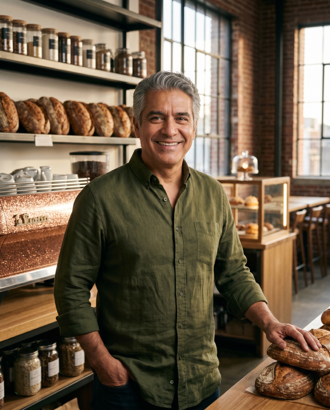 Emprendedor con un negocio en marcha, en su panadería