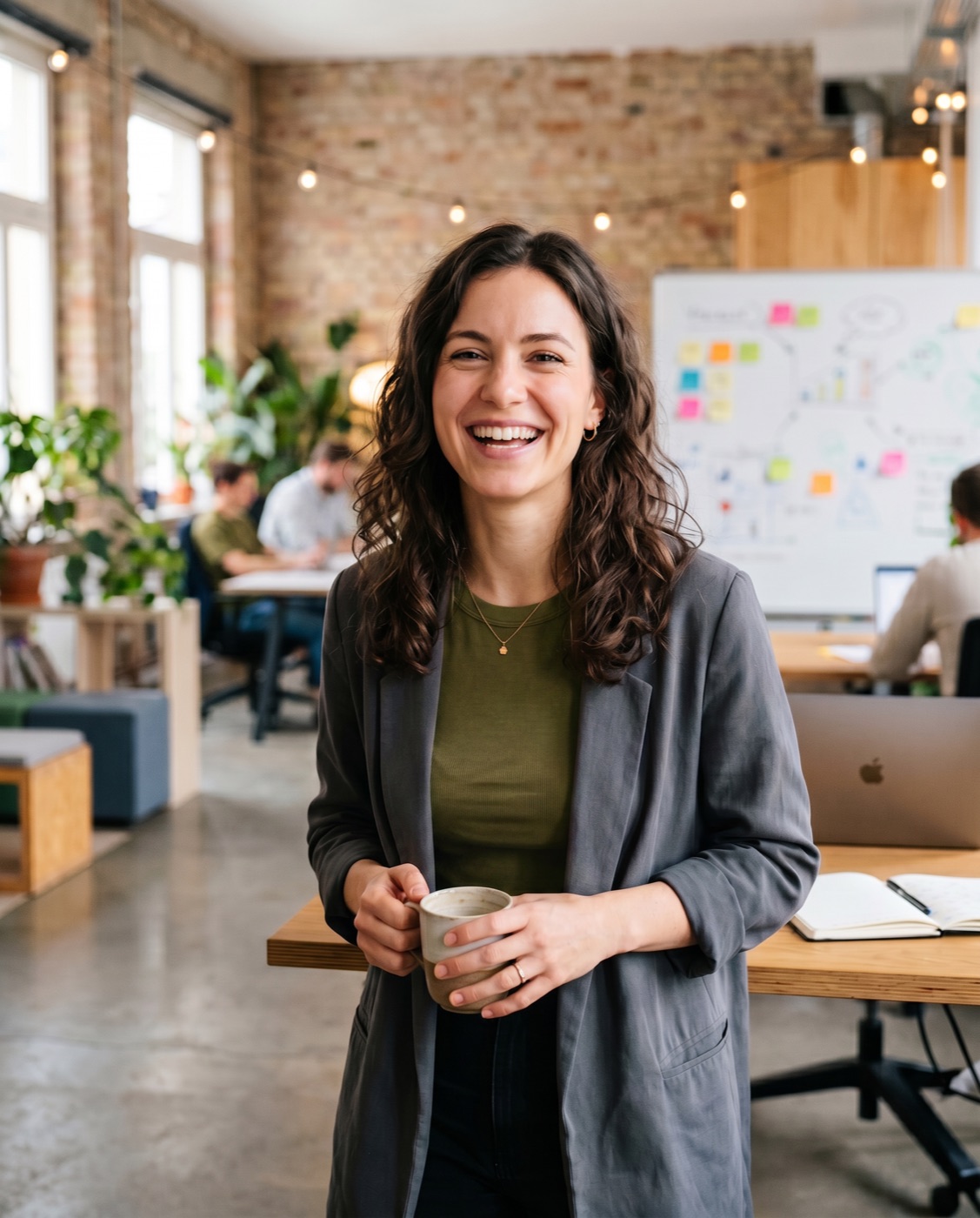 Emprendedora recién empezando, en un espacio de coworking